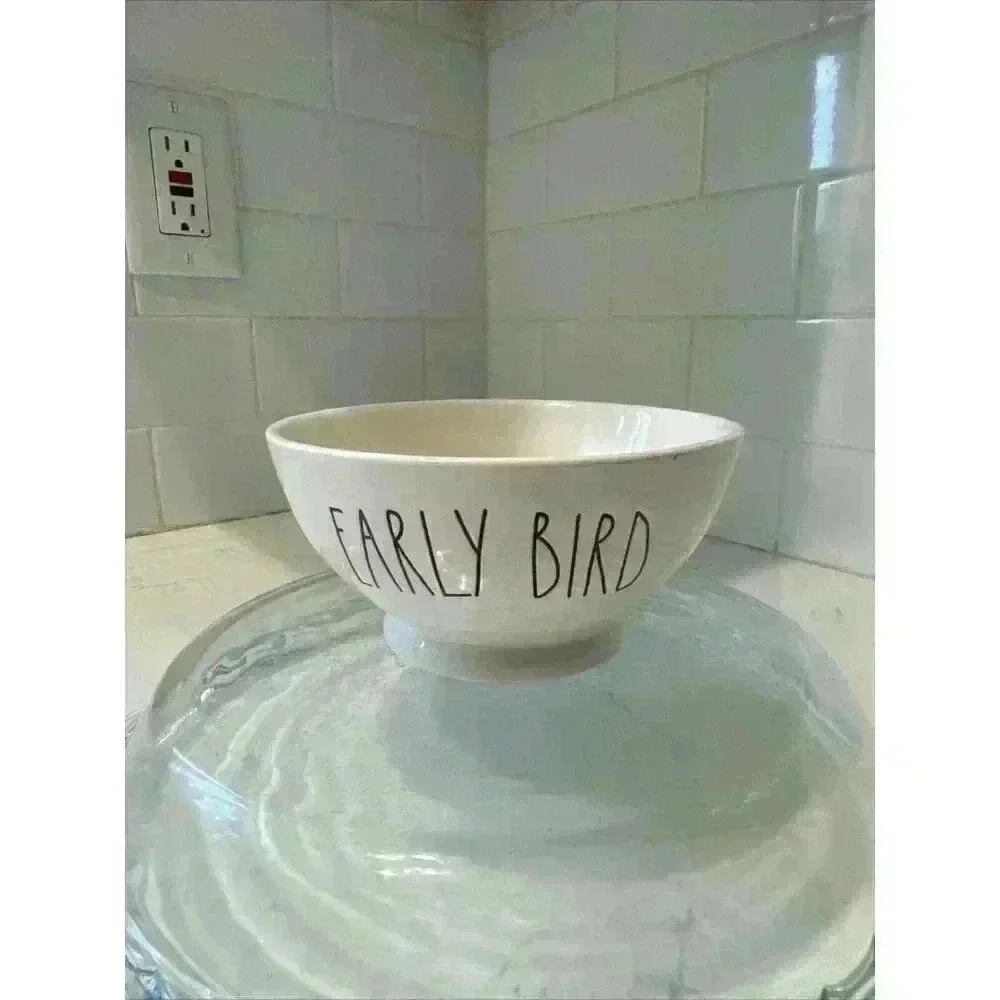 Rae Dunn Artisan Collection by Magenta Early Bird Cereal Bowl Black Text